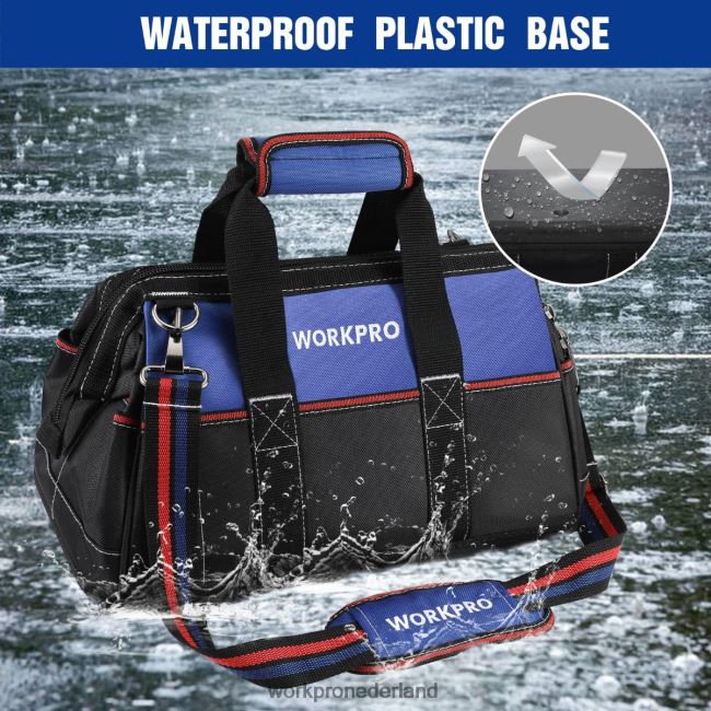opslag WORKPRO Gereedschapstas van 16 inch met brede opening, robuuste stoffen opbergtas voor gereedschap met waterdichte gegoten bodem, verstelbare schouderriem behulpzaam 4NVZH824