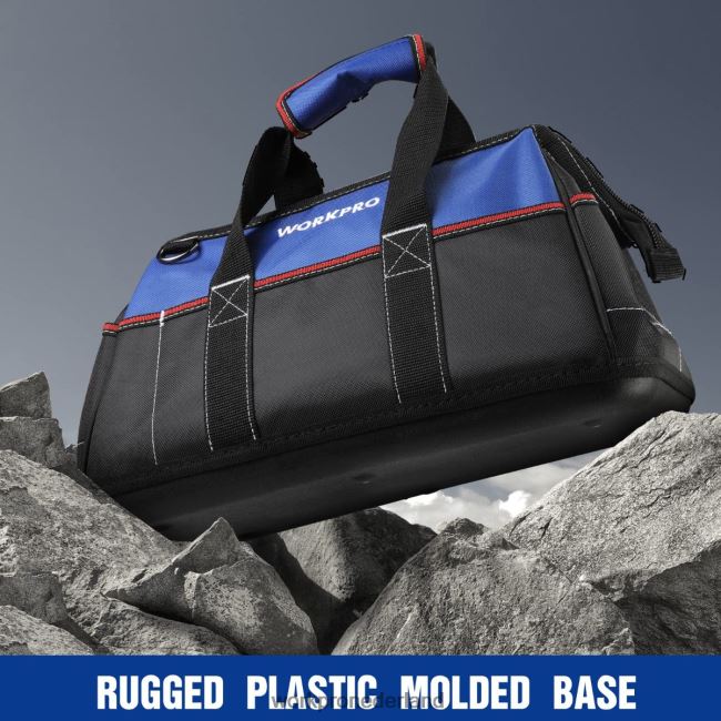 opslag WORKPRO Gereedschapstas van 16 inch met brede opening, robuuste stoffen opbergtas voor gereedschap met waterdichte gegoten bodem, verstelbare schouderriem behulpzaam 4NVZH824