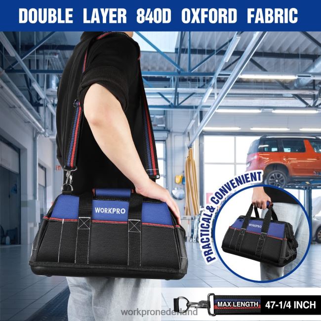 opslag WORKPRO Gereedschapstas van 16 inch met brede opening, robuuste stoffen opbergtas voor gereedschap met waterdichte gegoten bodem, verstelbare schouderriem behulpzaam 4NVZH824