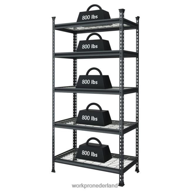 opslag WORKPRO 5-laags metalen opbergrek, verstelbaar opbergrek, zware plank zwart met zilverpatroon 4NVZH86