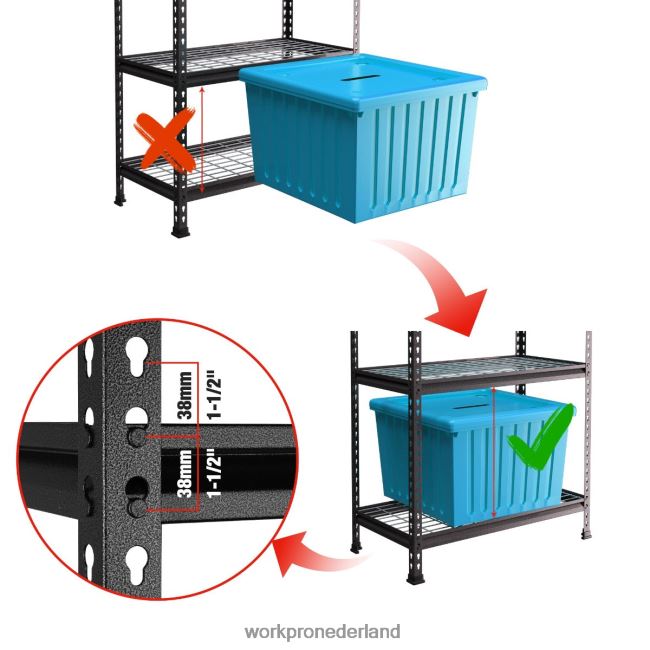 opslag WORKPRO 5-laags metalen opbergrek, verstelbaar opbergrek, zware plank zwart met zilverpatroon 4NVZH86