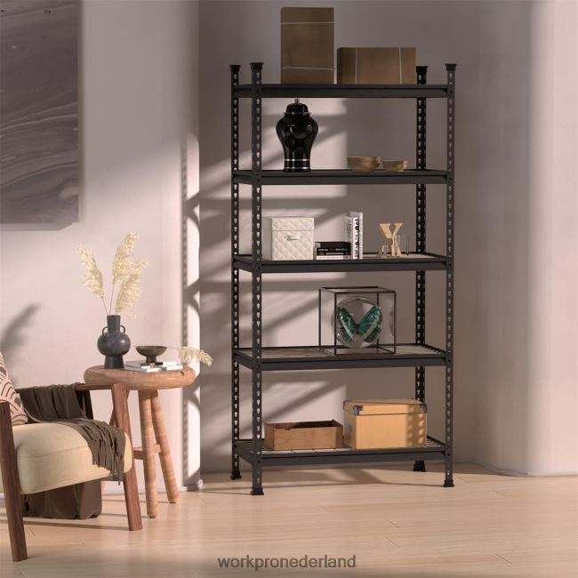 opslag WORKPRO 5-laags metalen opbergrek, verstelbaar opbergrek, zware plank zwart met zilverpatroon 4NVZH86