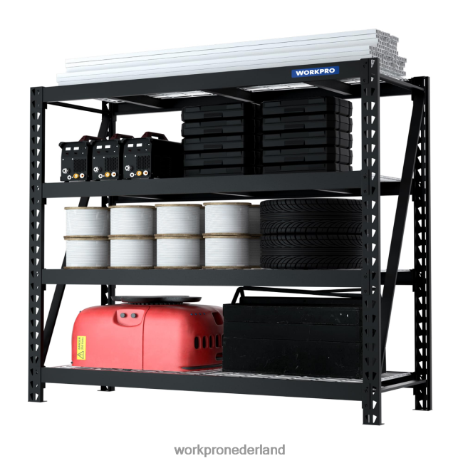 opslag WORKPRO Metalen garagerek met 4 niveaus, capaciteit van 7200 lbs, zware industriële verstelbare planken behulpzaam 4NVZH810