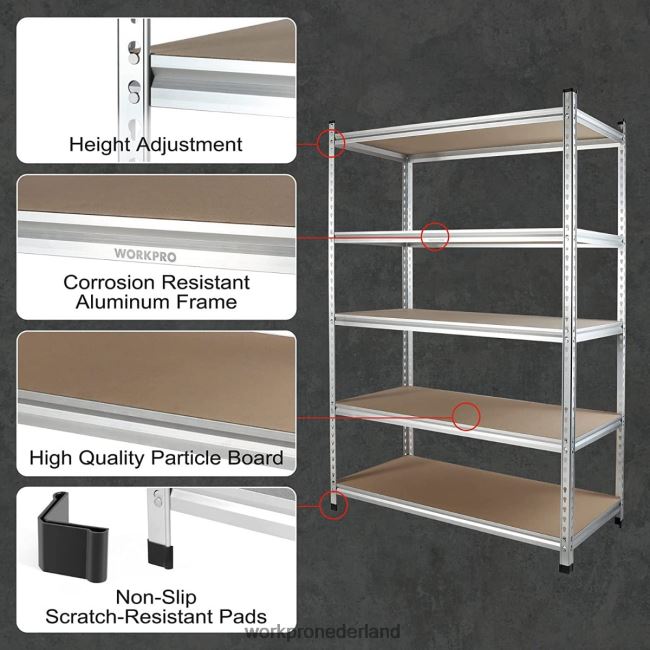 opslag WORKPRO Opbergrek met 5 niveaus, verstelbaar opbergrek, zware plank van aluminiumlegering behulpzaam 4NVZH89