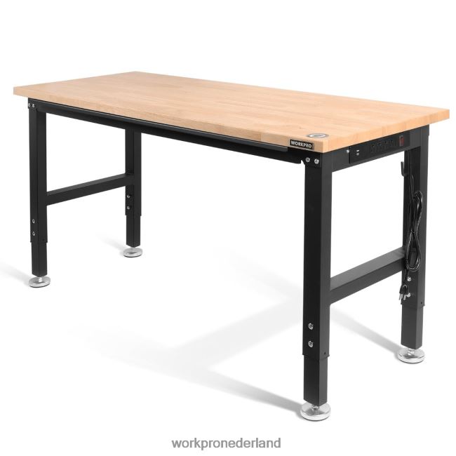 opslag WORKPRO verstelbare werkbank 2000 lbs draagvermogen hardhouten werktafel met stopcontacten behulpzaam 4NVZH81