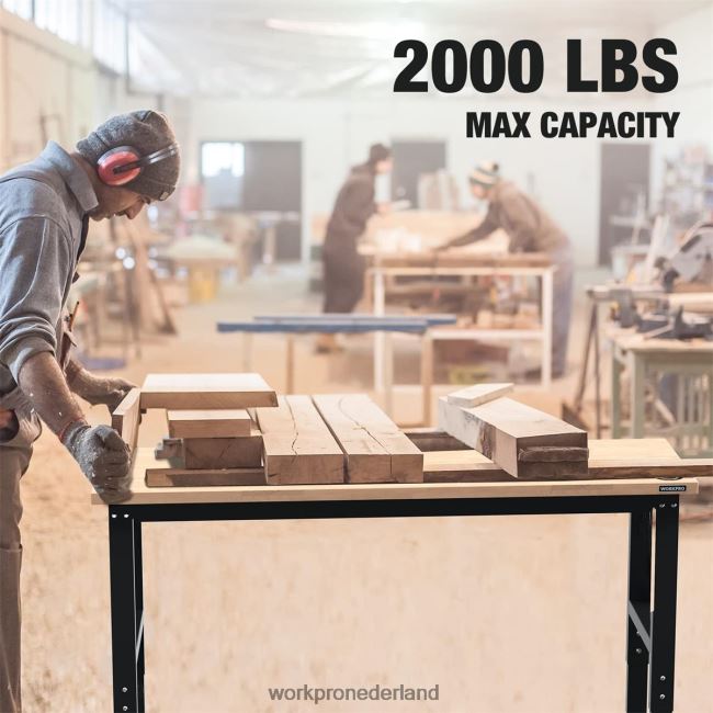 opslag WORKPRO verstelbare werkbank 2000 lbs draagvermogen hardhouten werktafel met stopcontacten behulpzaam 4NVZH81