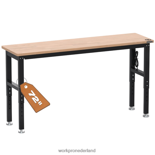 opslag WORKPRO verstelbare werkbank 3000 lbs draagvermogen hardhouten werktafel met stopcontacten bruikbaar 4NVZH84