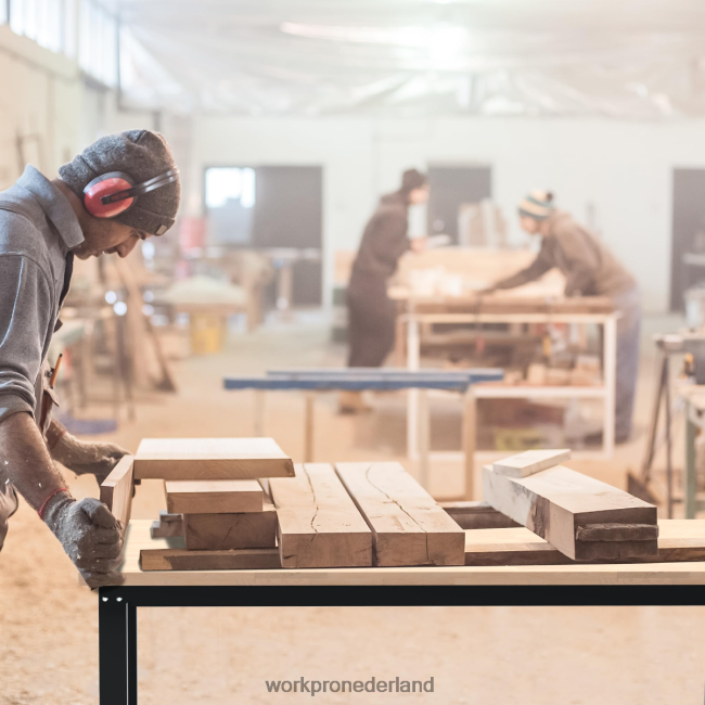 opslag WORKPRO verstelbare werkbank 3000 lbs draagvermogen hardhouten werktafel met stopcontacten bruikbaar 4NVZH84