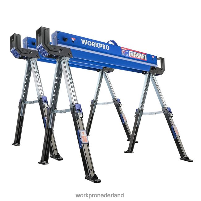 opslag WORKPRO 2 stuks opklapbaar zaagbok, verstelbaar zwaar zaagbok met 2x4 steunarmen, 3000 lbs laadvermogen, 24-32 inch in hoogte verstelbare poten, draaibare voeten en steunharingen nieuw 4NVZH835